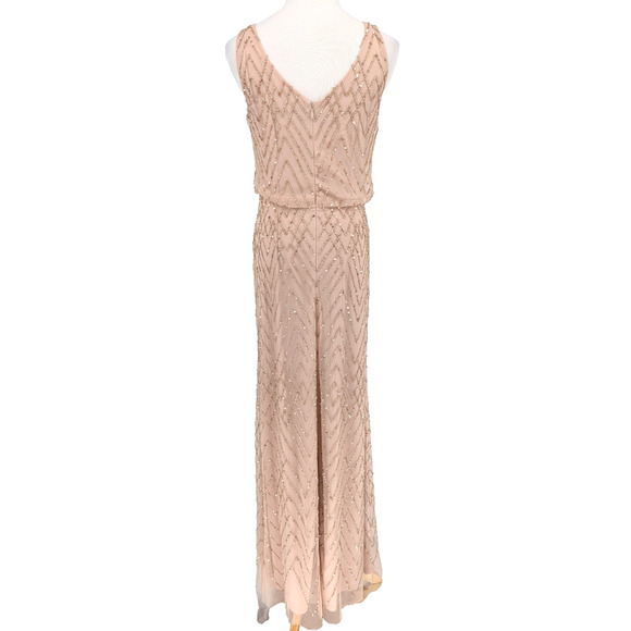 BHLDN Anthropologie Blaise Blush Pink Sheer Chiffon Beaded Maxi Dress Size 2 - Picture 6 of 16